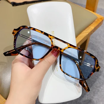 Retro Duplo Pontes Mulheres de Óculos de sol da Moda Candy Color Lente de Óculos de Tendências Oco Leopardo Azul, Óculos de Sol dos Homens Tons UV400