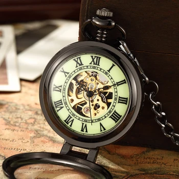 Retro exclusivo Homens Mecânica Relógio de Bolso Numeral Romano palavra / número de Relógio de Aço FOB Corrente de Relógio de Bolso de Novo Chegam Relógio para Homens Mulheres Pingente