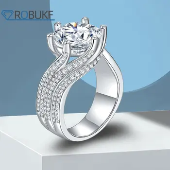 ROBUKF 3CT 5CT Moissante Anéis de Diamante Prata 925 Esterlina de Luxo Espumante Anéis de Noivado de 6 Pinos Jóias Para as Mulheres Atacado