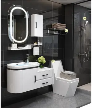 Simples armário de banheiro combinação de pia e lavatório de banheiro pequeno apartamento e casa de banho conjunto de lavatório