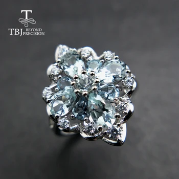 TBJ,100% natural 3ct Brasil aquamarine pedra preciosa anel em prata 925 esterlina pedras preciosas jóias para a senhora com a caixa de presente
