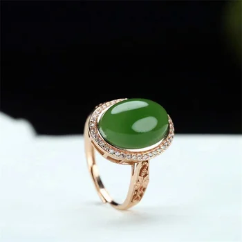Venda quente natural, esculpida à mão jade silve embutidos Ajustável jasper forma de Ovo anel de Jóias de moda Homens Mulheres Sorte Presentes