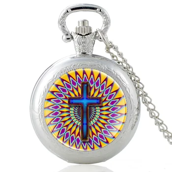 Vintage Cruz Cristianismo Projeto Prata Clássico De Quartzo Relógio De Bolso Com Pingente De Relógio Relógio Homens Mulheres Colar De Presentes