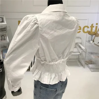 Vire Para Baixo De Gola Manga Longa Sólido Blusa Mulheres Slim Fit Drapeado Design Ol Blusas Primavera 2021 Nova Camisa Feminino