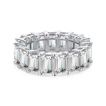 WPB S925 de Anéis de Prata Esterlina Mulheres Retangular de linhas de Diamante Anel Feminino 4 * 6mm Brilhante Zircão de Jóias de Luxo Menina de Férias de Novo