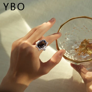 YBO pedra preciosa Natural das Mulheres Anéis de Prata 925 23.1 Ct Quartzo Fumê Luxo Anel Senhoras Festa de Casamento, de Namoro Finas Jóias