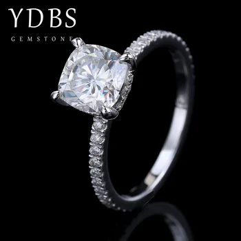 YDBS 2 Quilates 7mm Almofada de Laboratório Crescido Diamante Moissanites 4 Pinos de Prata Platina Chapeado Anel de Noivado DF Cor VVS1