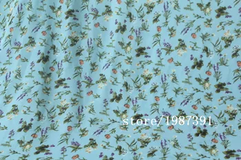 150cm de largura tecido chiffon pequenas flores de padrão de luz de fundo azul pode ver através de terno de saia-vestido cabeça CH-7747