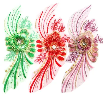 3d Apliques de Flores de Cristal de Diamante Bordado Pesado Laço de Costura Guarnições de 35cm*15cm