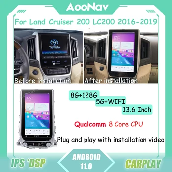 8G 128G Tesla Tela Para Toyota Land Cruiser 200 LC200 2016 - 2019 Android 11 Car Multimedia Player GPS de Navegação de Rádio Estéreo