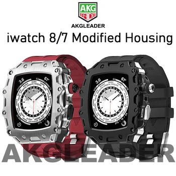 AKGLEADER Modificado com Borracha de Habitação Faixa de Relógio Para a Apple Assistir 8/7 Série, Alça Para iwatch 8 Proteger Watchbands