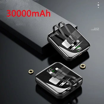 Banco do poder 30000mAh Construído em Cabo PD40W Super Rápido Carregamento Powerbank Bateria Externa Para Huawei iPhone 12 11 Xiaomi Poverbank