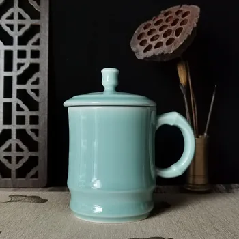 Caneca de café Xícaras de chá com Tampa 17 oz Porcelana Office Taça de Cerâmica de Louça Chinesa Celadons Copos de micro-ondas e máquina de lavar Loiça