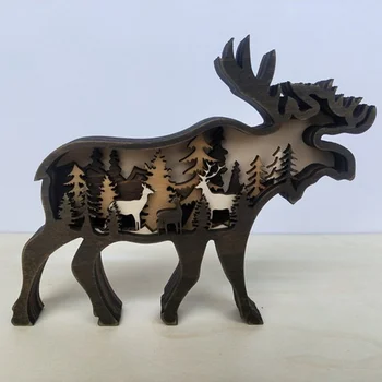 Criativo Ornamentos Elk Urso Marrom De Artesanato De Natal De Madeira Norte-Americana Animais Da Floresta A Decoração Home