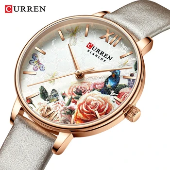 CURREN Bela Flor Design Mulheres Relógios de Moda Casual em Couro relógio de Pulso Relógio de Senhoras Relógio Feminino para Mulheres Relógio de Quartzo