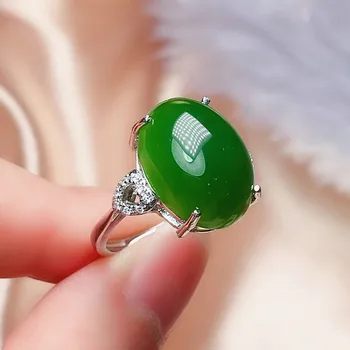 Elegante Oval Verde Jade, Esmeralda, Pedras Preciosas, Diamantes, Anéis Para As Mulheres De Ouro Branco Cor De Prata Bague De Finas Jóias De Moda Presentes Banda