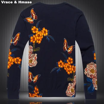 Estilo chinês Pássaro borboleta flor padrão de impressão boutique camisola de 2016, Outono e Inverno, moda de nova qualidade camisola homens M-XXXL