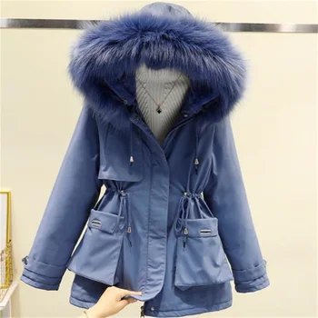 gola de pele acolchoado jaqueta mulheres casaco de inverno espessamento do revestimento acolchoado com capuz casaco quente, casaco feminino inverno