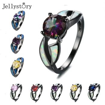 Jellystory Simples Rodada Opala Anéis Para Mulheres Reais De Prata 925 Colorido Pedra Preciosa Zircão Aniversário De Casamento, Jóias Finas