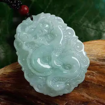 Natural 100% real jadeite esculpir Zodíaco dragão Patrono pingente Abençoe paz colar de jóias de moda para mulheres, homens sorte presentes