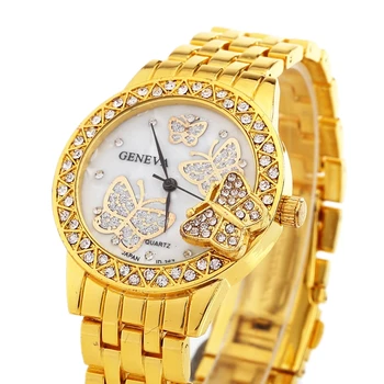 NOVO Gnova Borboleta de Cristal das Mulheres Relógio de Metal Dourado Mulher Vestido de relógio de pulso de Moda para Senhoras Quartzo Relógio de Genebra Estilo B189