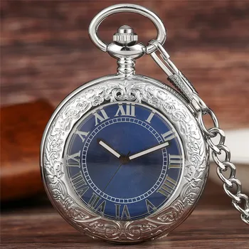 Prata antiga Unisex Relógio de Bolso Automáticos os Relógios Mecânicos para Homens Mulheres Romanas Número de Discagem Pingente de Relógio de ponteiros Luminosos