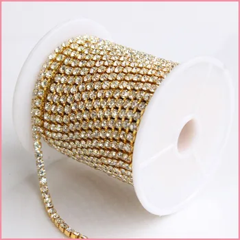 ss18 ouro com pedras de cristal da china AAAA qualidade super brilhante para o vestido de casamento decoraiton ,frete grátis copa cadeia de rola